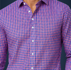 Semi-Spread Collar Country Red and Blue Gingham Dress Shirt