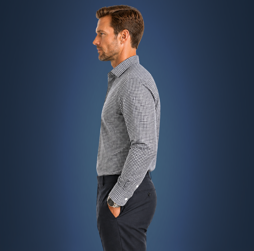 Semi-Spread Collar Black Gingham Dress Shirt