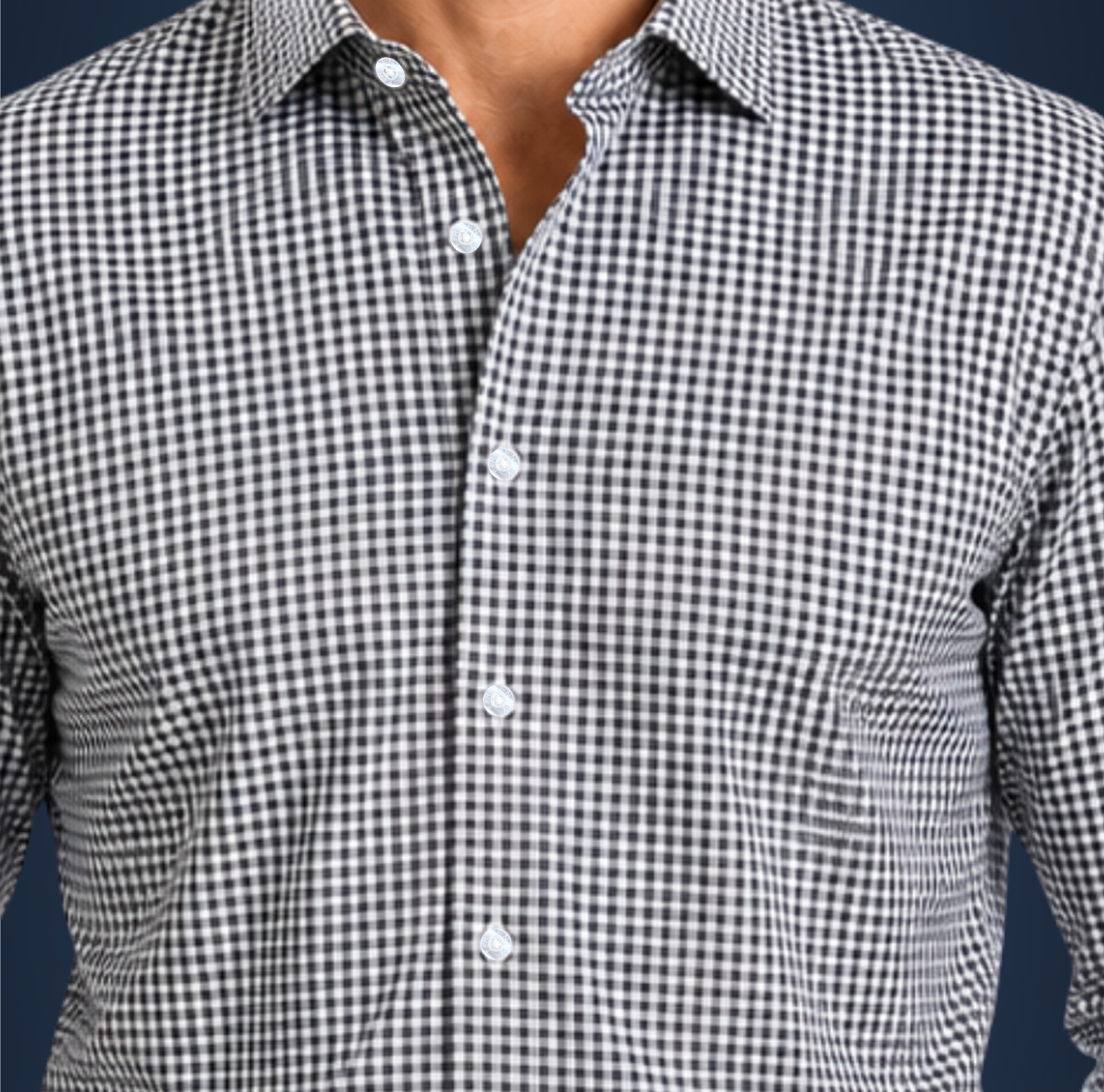 Semi-Spread Collar Black Gingham Dress Shirt