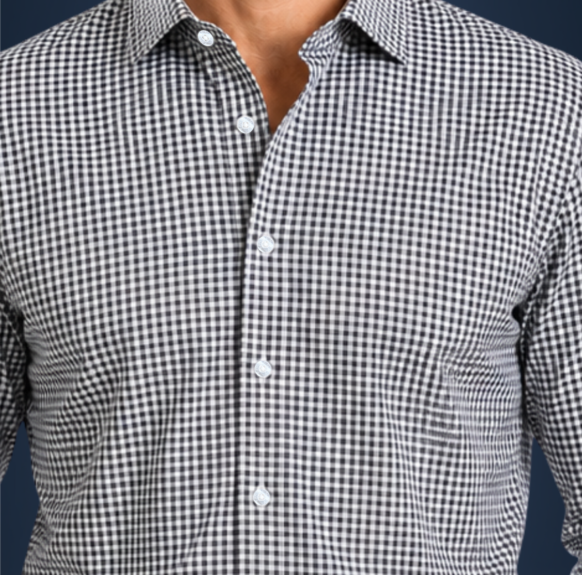 Semi-Spread Collar Black Gingham Dress Shirt