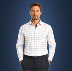 Semi-Spread Collar White with Blue and Orange Grid Dress Shirt