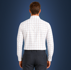 Semi-Spread Collar White with Blue and Orange Grid Dress Shirt