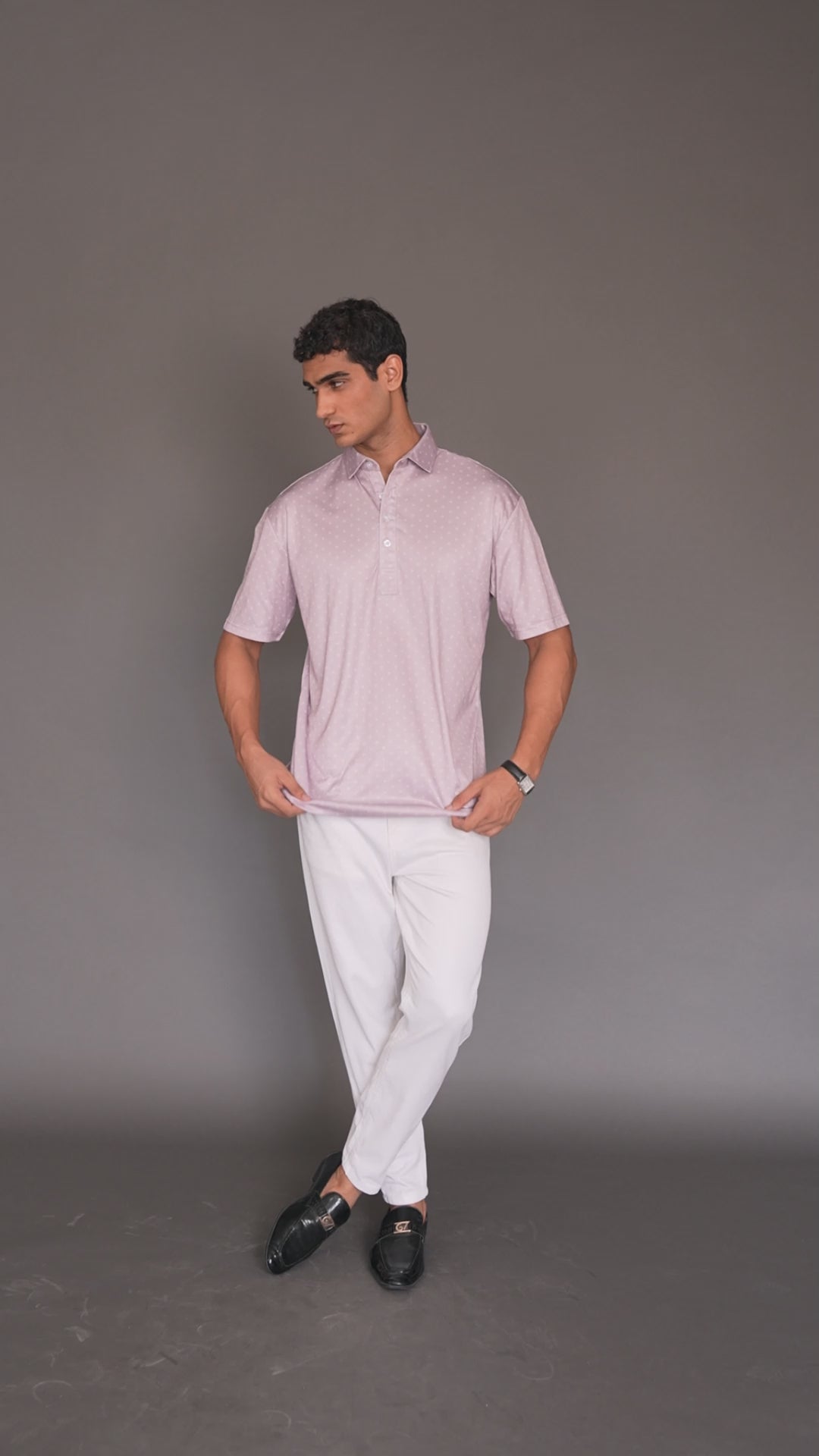 Dressy Polo Semi-Spread Collar Browned Gray