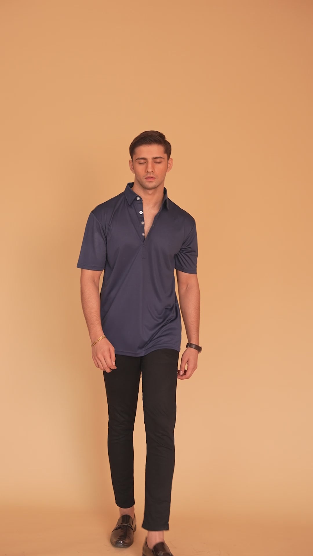 dressy polo oxford spread collar navy blue shirt