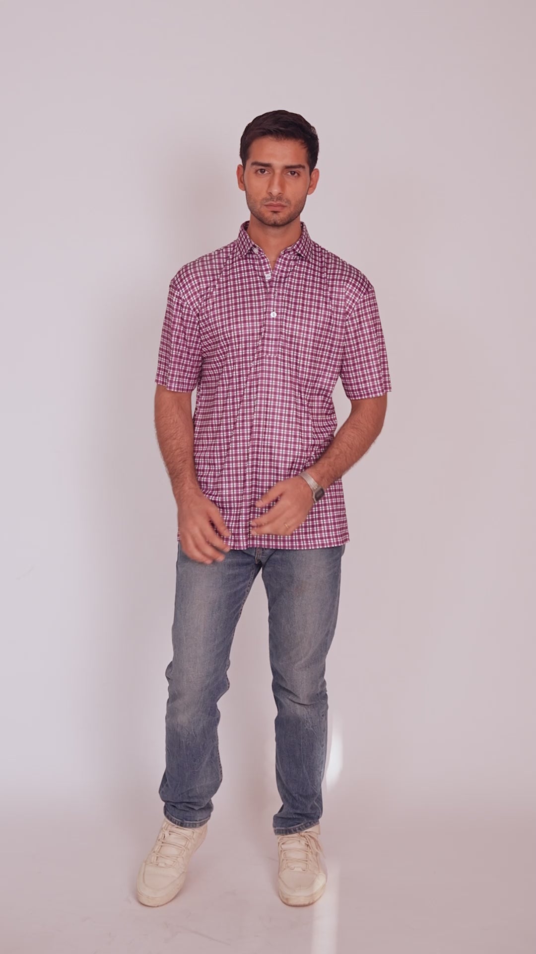 semi spread collar shaded purple tattersall
