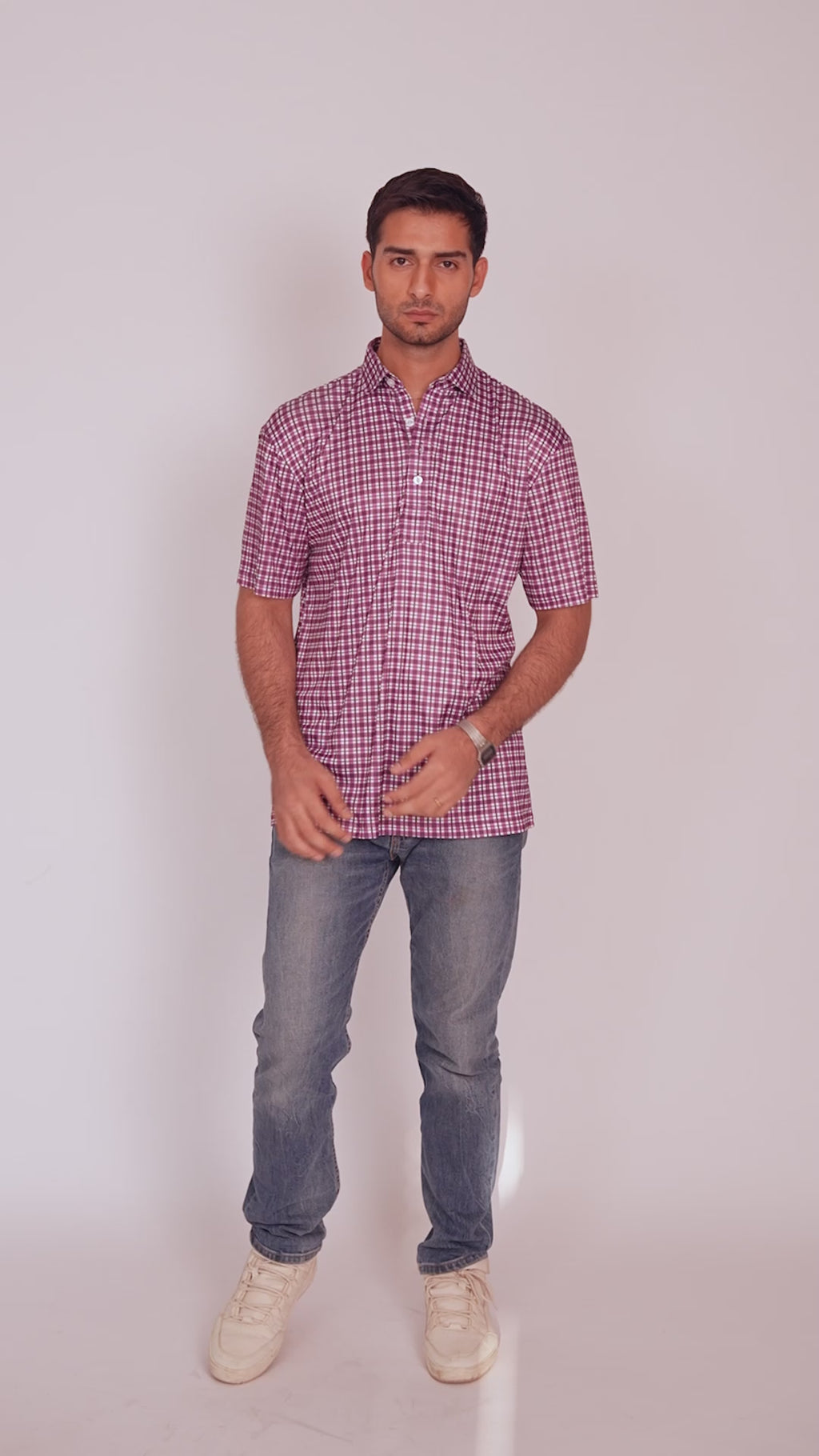 semi spread collar shaded purple tattersall