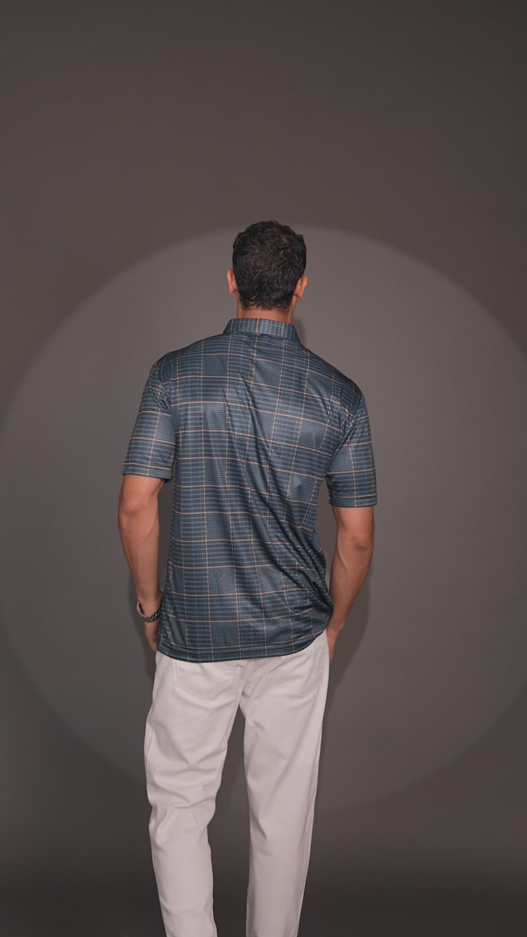 Dressy Polo Dark Gray and Brown Stripe Grid