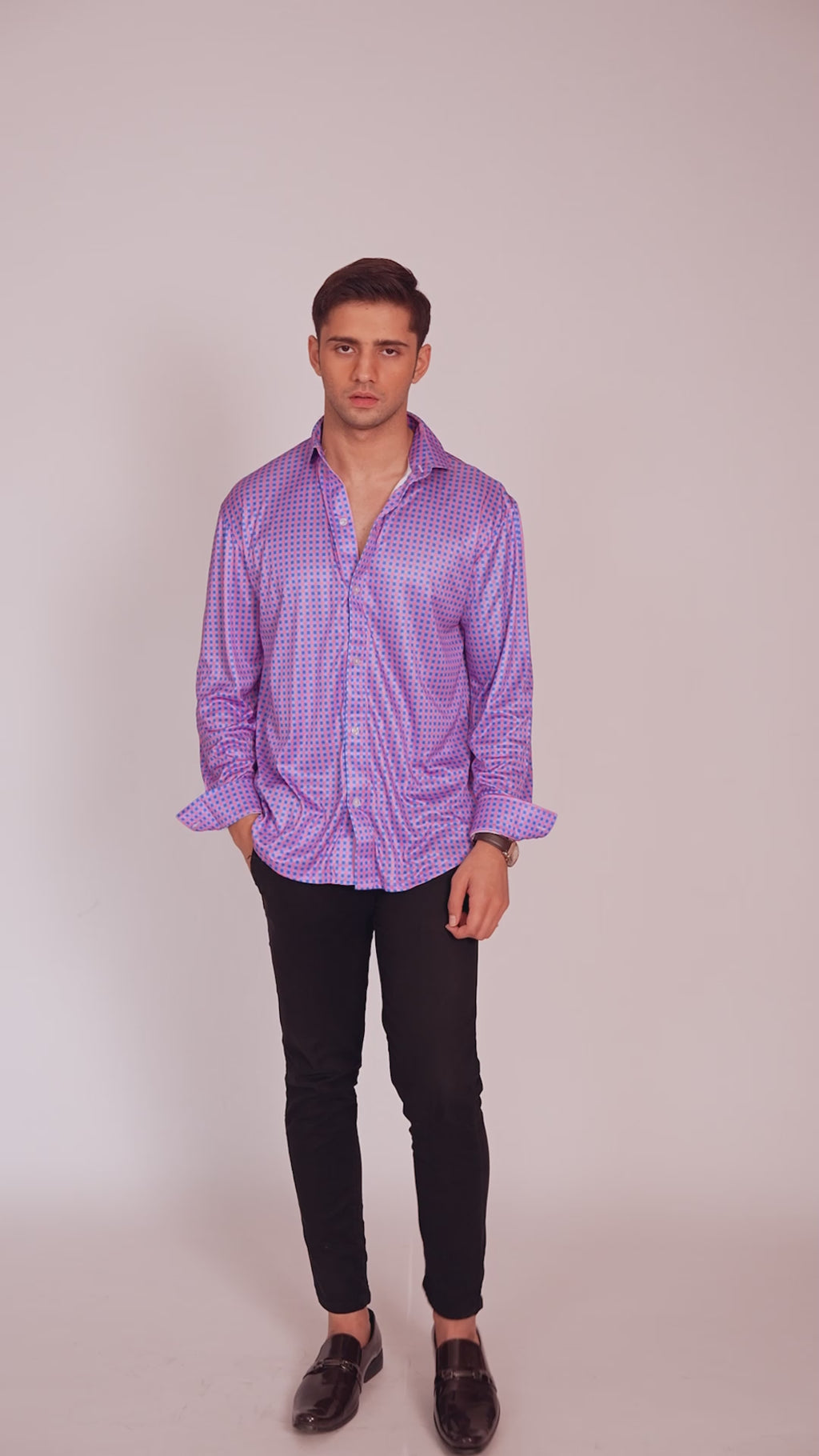 semi spread collar country red and blue gingham